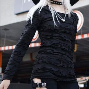 Killstar Black Distressed Long Sleeve Top